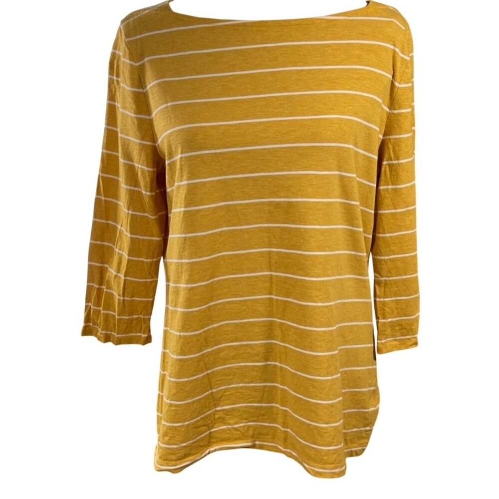 A New Day T-Shirt 3/4 Sleeve Mustard White Stripe Size XL Extra Large